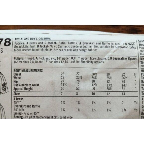 Simplicity 8878 sizes 7-24 Girls And Boys 50s Style Costume Dress Jacket Design - Picture 3 of 3